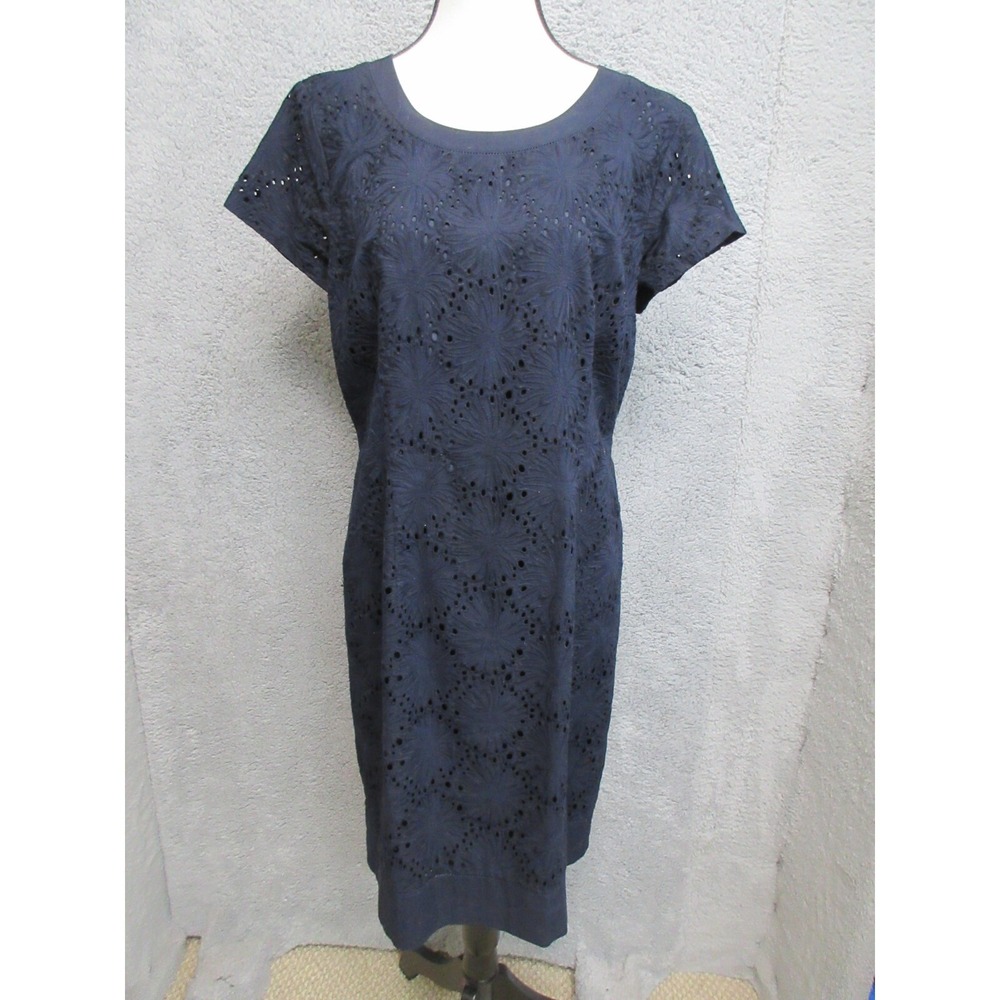 Talbots Eyelet Dress Women 14P Blue Cotton Broderie Anglaise Romantic Feminine